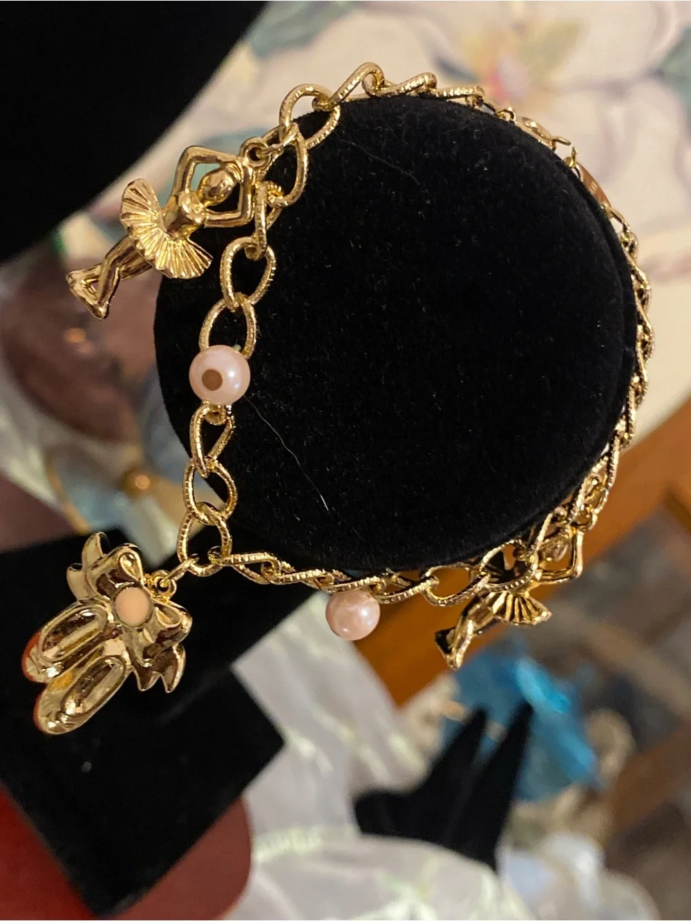 VTG ‘94 NOS Avon Pink Pearl Ballerina Gold Charm Bracelet Deadstock Kids Jewelry
